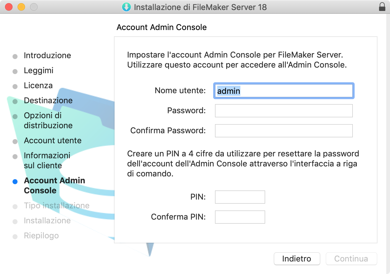 Impostazione dell'account Admin Console