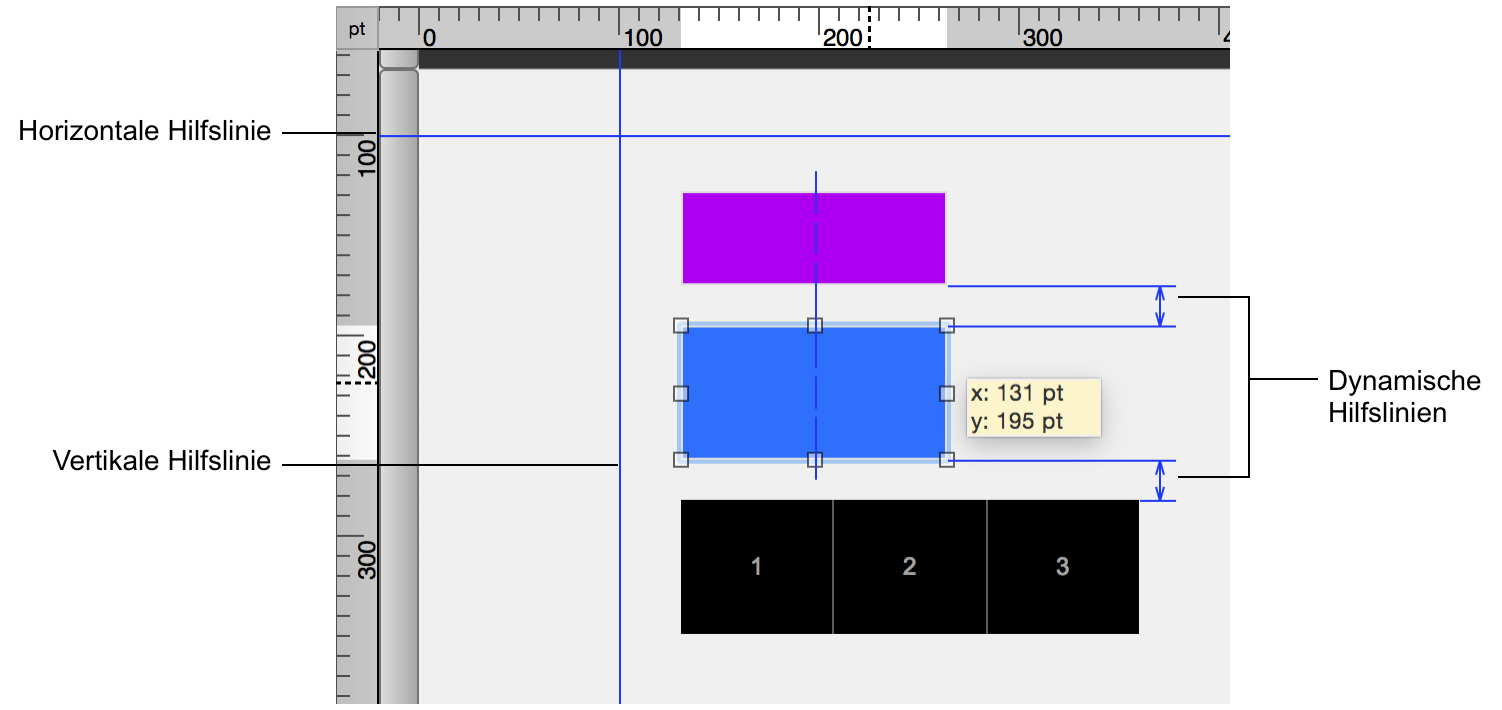 Hilfslinien und dynamische Hilfslinien in einem Layout