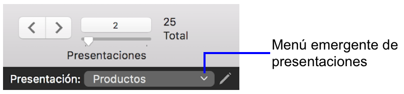 Menú emergente de presentaciones