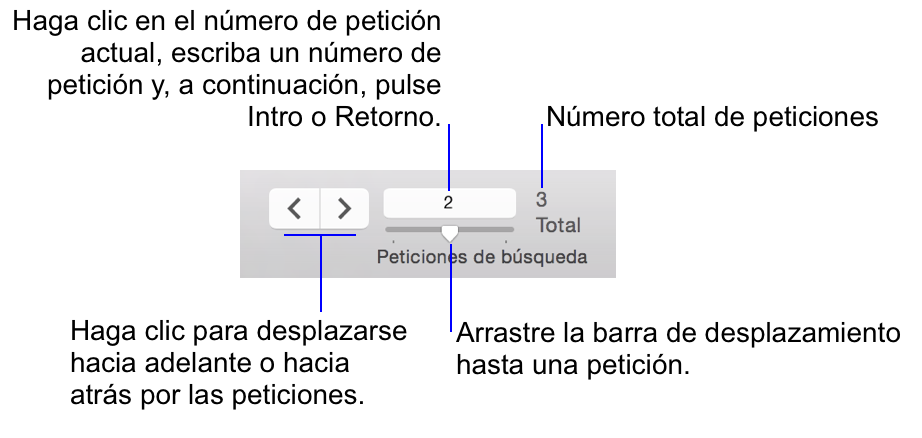 Controles de navegación en el modo Buscar