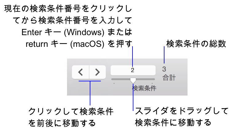 検索モードのナビゲーションコントロール