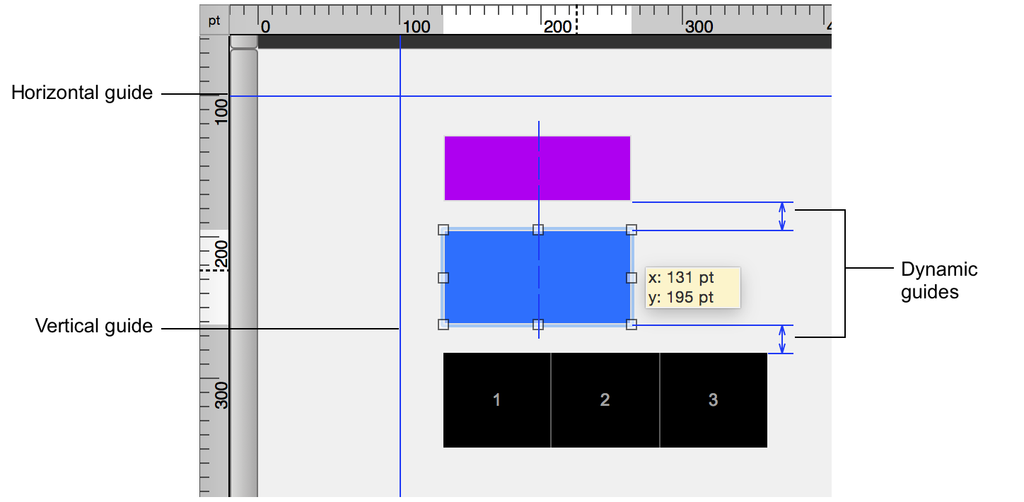 Guides and dynamic guides on a layout