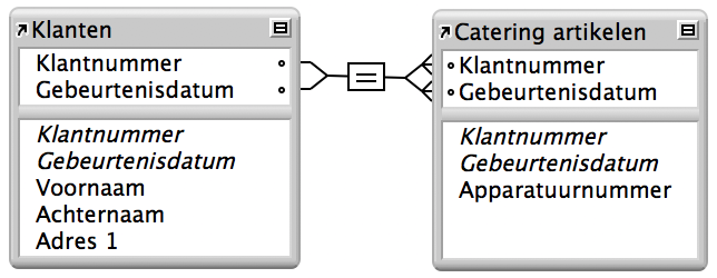 Een veelzijdige relatie tussen de tabellen ‘Klanten’ en ‘Catering lijn items’