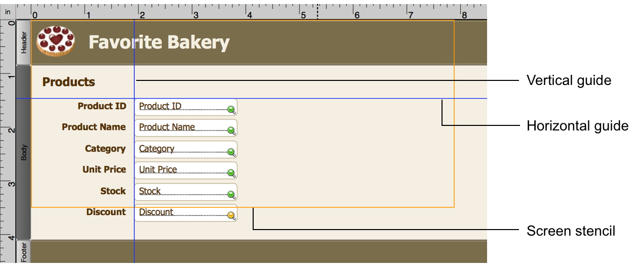 Layout with horizontal and vertical guides and screen stencil displayed