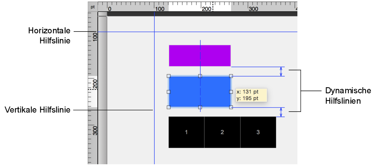 Hilfslinien und dynamische Hilfslinien in einem Layout