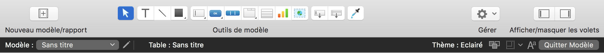 Barre d’outils en mode Modèle
