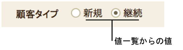 ラジオボタンが表示されたフィールド