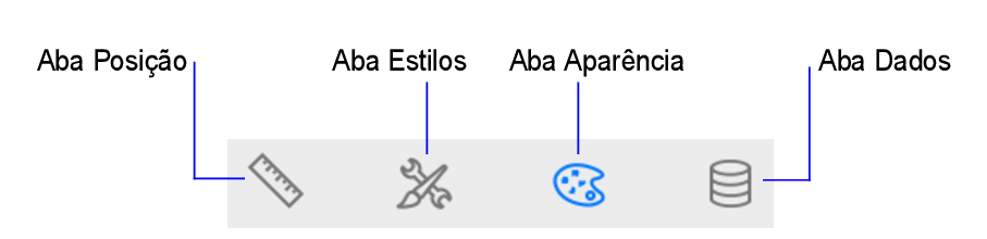 Botões das abas do Inspetor