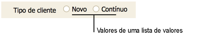 Campo exibindo botões de opção