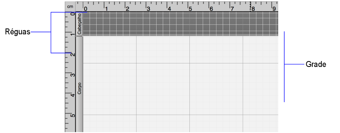 Layout em branco mostrando as réguas e grade