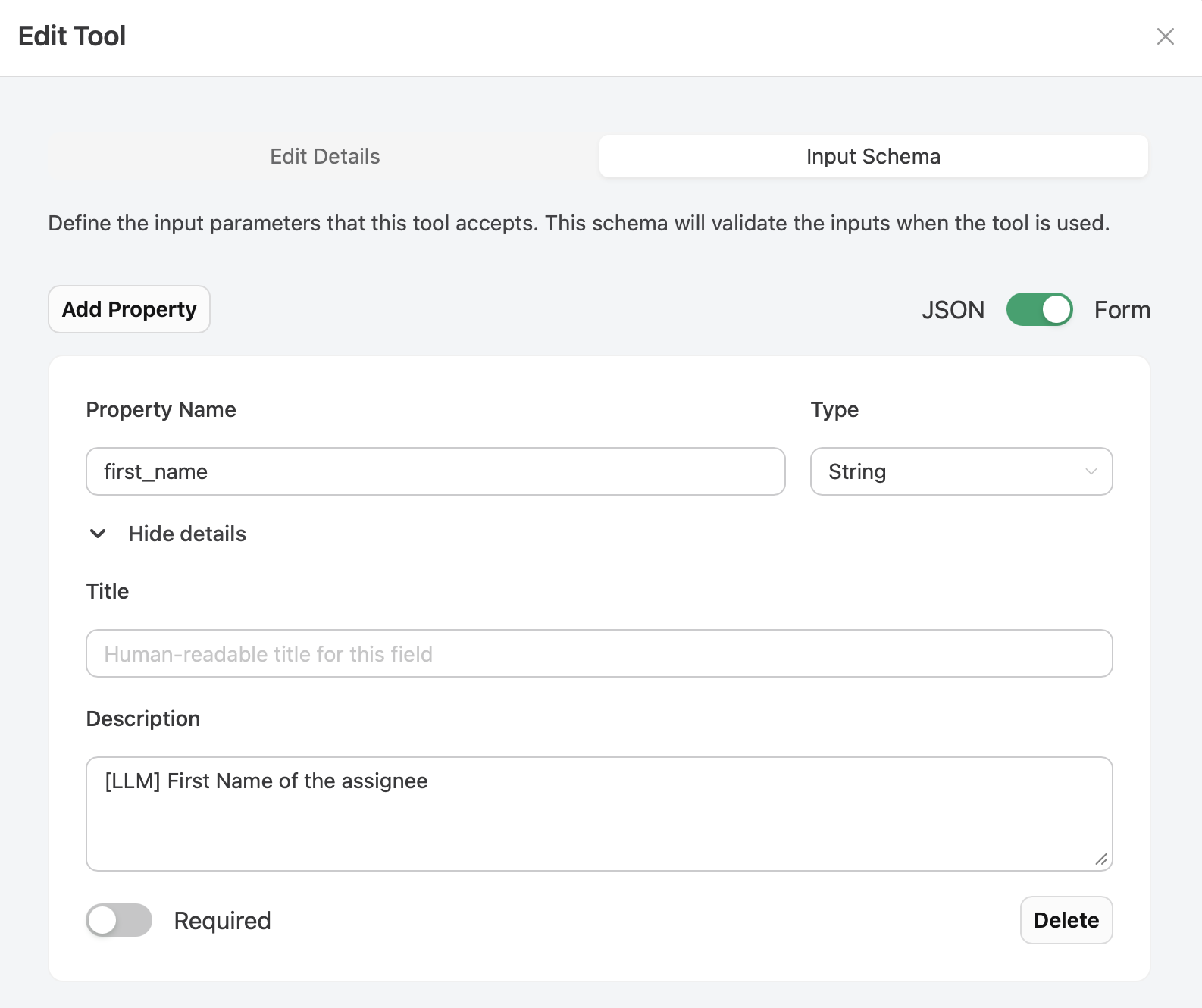 MCP Configuration, Tool, Input Schema
