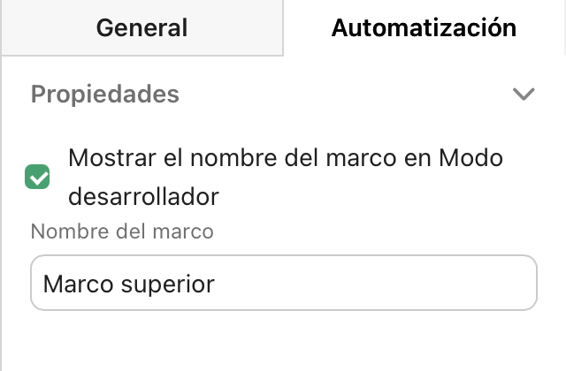 Marcos, Panel de propiedades, Automatización