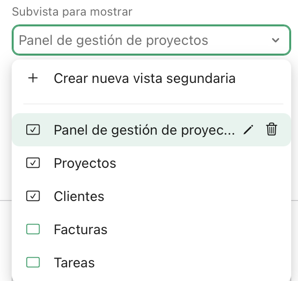 Marcos, Subvista para mostrar, Crear nueva subvista