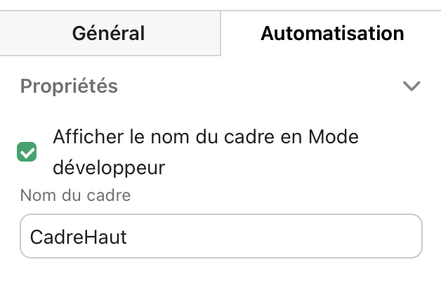 Cadres, Volet Propriété, Automatisation