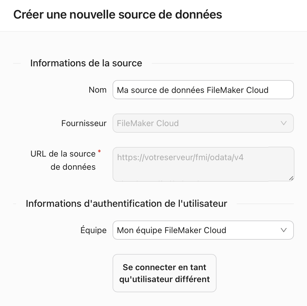 onglet Sources de données, boîte de dialogue Créer une nouvelle source de données, Cloud